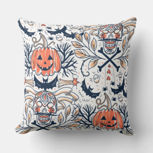 Coussin Motif Citrouille du crâne d'Halloween foncé comple