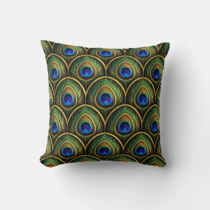 Coussin Motif classique de plume de paon dans des tons de