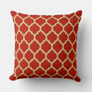 Coussin Motif CLASSIQUE ÉLÉGANT Quatrefeuilles Rouge Doré