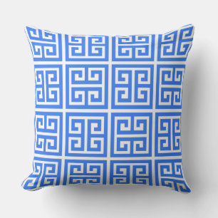 Coussin Motif Clé Grec Bleu Été Tropical