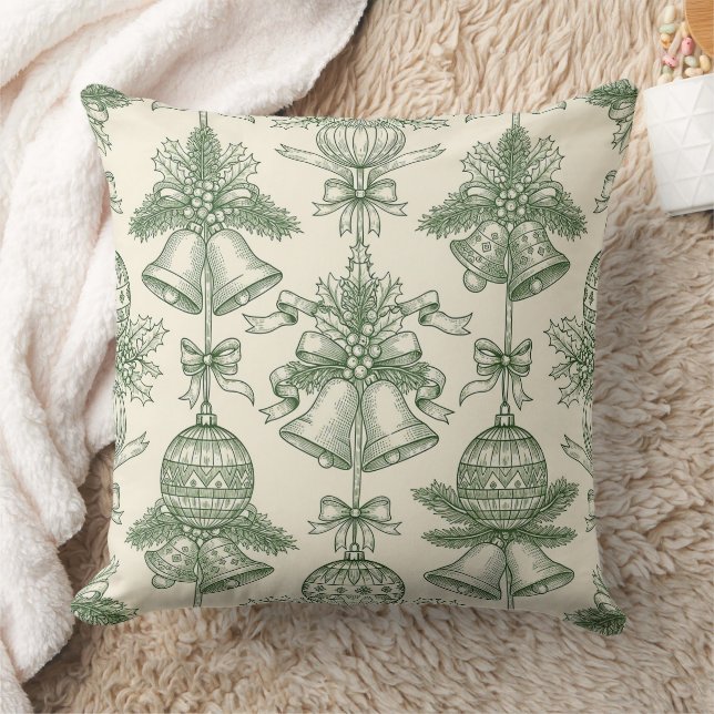 Coussin Motif cloches et ornements de Noël Toile verte (Couverture)