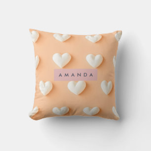 Coussin Motif Cœur Blanc Personnalisé sur Pêche