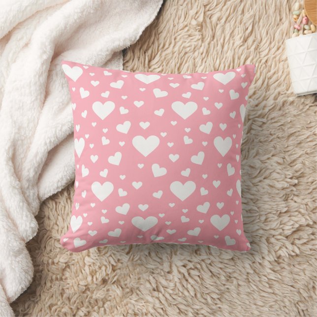 Coussin Motif Cœur Blanc Sur Fond Rose (Couverture)