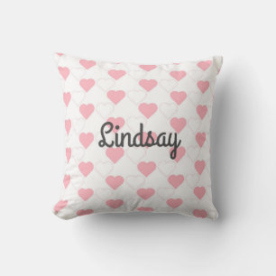 Coussin Motif Coeur rose mignon Nom personnalisable Blanc