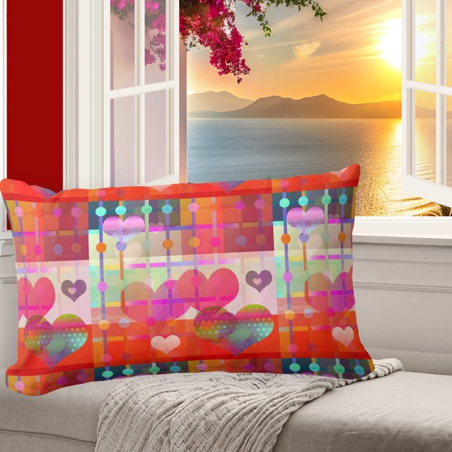 Coussin Motif Coeurs colorés (Pillow featuring a modern design with festive hearts in bright colors)