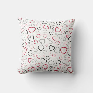 Coussin Motif Cœurs heureux gris rouge carmin