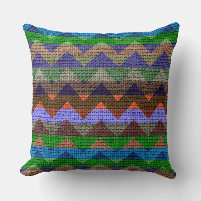 Coussin Motif coloré Chevron Burlap Jute (Recto)