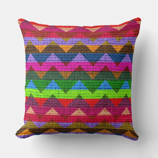 Coussin Motif coloré Chevron Burlap Jute (Recto)