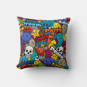 Coussin Motif coloré de caractères de graffiti
