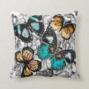 Coussin Motif coloré de croquis de papillons floraux