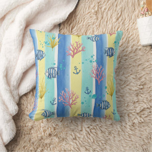 Coussin Motif Coloré de la Vie Marine Côtière (10)