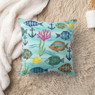 Coussin Motif Coloré de la Vie Marine Côtière (3)
