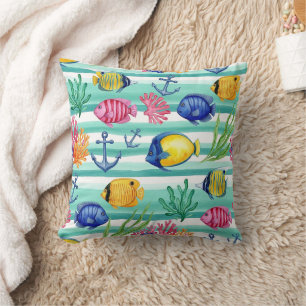 Coussin Motif Coloré de la Vie Marine Côtière (5)