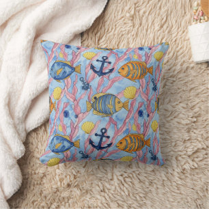 Coussin Motif Coloré de la Vie Marine Côtière (9)