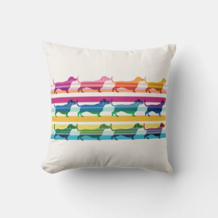 Coussin Motif Coloré de Teckel à Rayures Rétro
