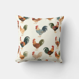 Coussin Motif Coq Vintage Style Ferme Ancienne