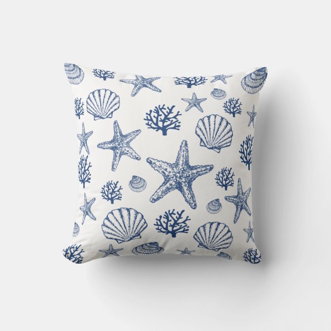 Coussin Motif coquillage blanc marine Design côtier (Recto)