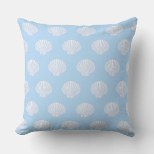 Coussin Motif coquille d'huître de mer bleu sur fond bleu 