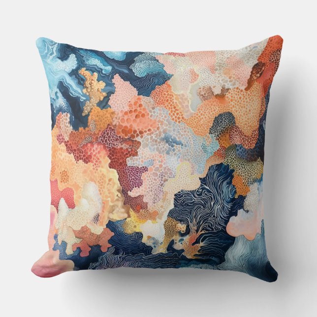 Coussin Motif corail abstrait pour déco marine 🌿 (Recto)