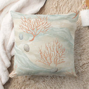 Coussin Motif corail côtier à l'aquarelle Boho Luxe (3)