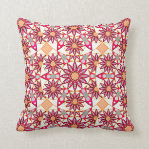 Coussin Motif, corail, pêche, blanc et gris de mandala