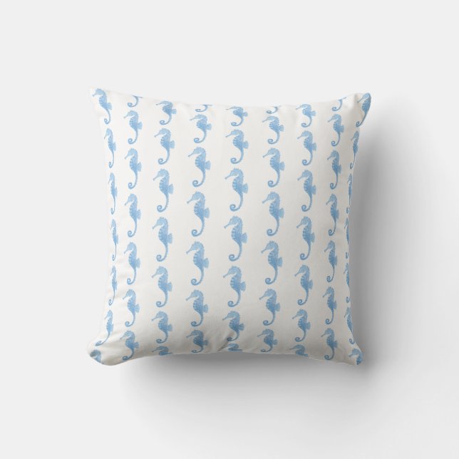 Coussin Motif côtier Cheval Marin Bleu (Recto)