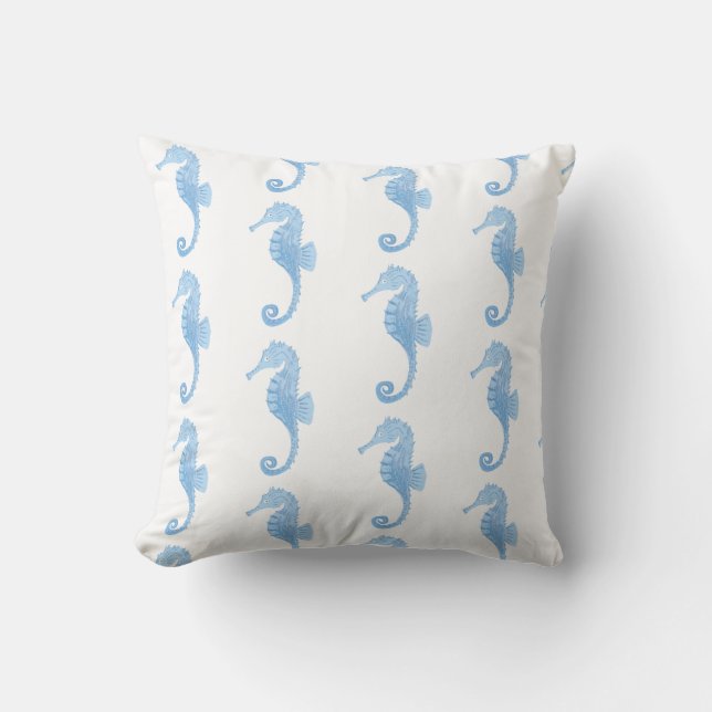 Coussin Motif côtier Cheval Marin Bleu (Recto)