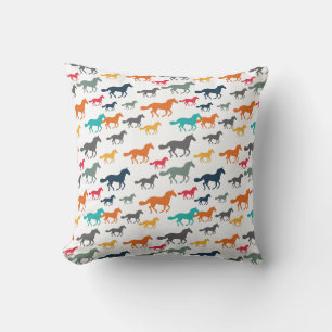 Coussin Motif courant de chevaux - gris orange de