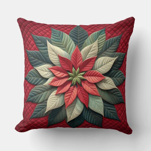 Coussin Motif courbé Poinsettia rouge (Recto)
