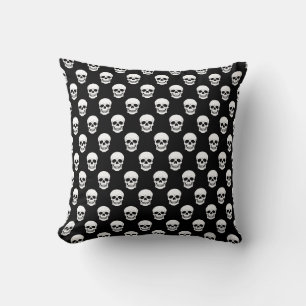 Coussin Motif crâne noir et blanc Halloween effrayant
