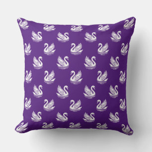 Coussin Motif cygne 02 - Blanc sur Royal Purple
