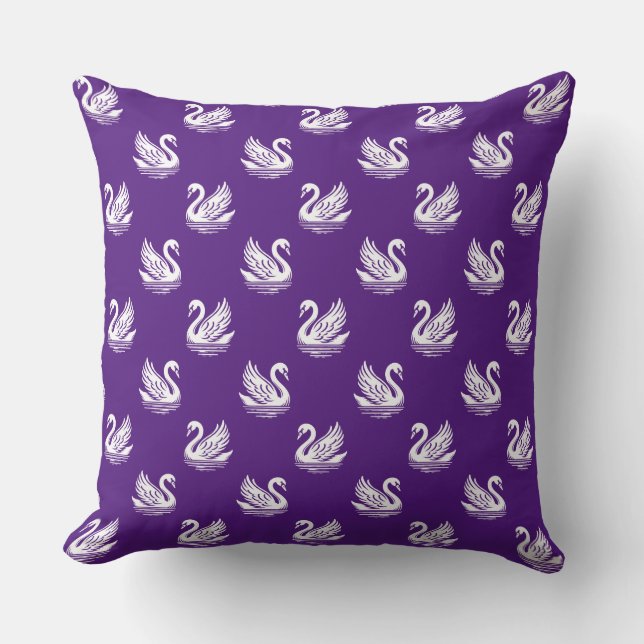 Coussin Motif cygne 02 - Blanc sur Royal Purple (Recto)