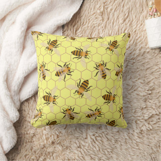 Coussin Motif d'abeilles, Fond Jaune