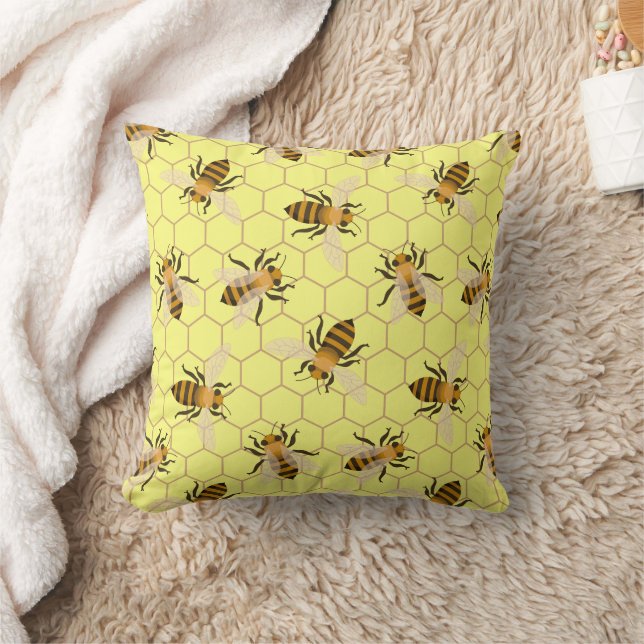 Coussin Motif d'abeilles, Fond Jaune (Couverture)