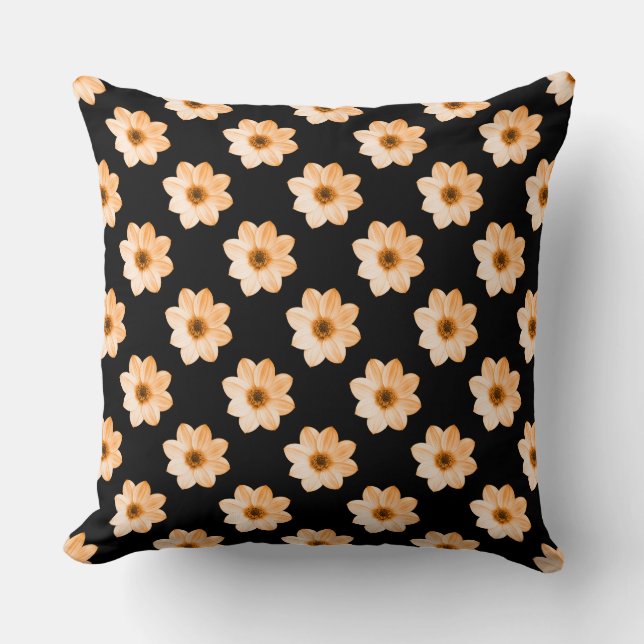 Coussin Motif Dahlia - Lt Orange en noir (Recto)