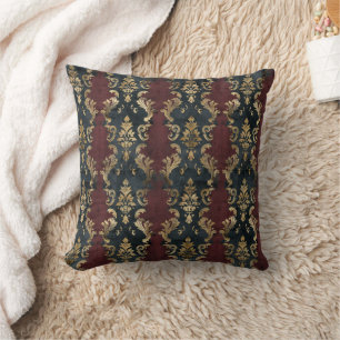 Coussin Motif Damask Noir Or Persan (1)