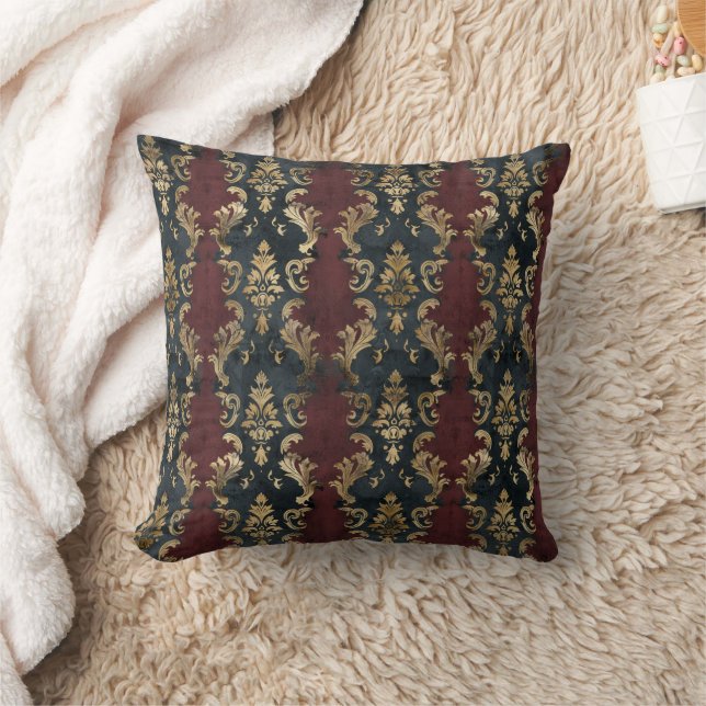Coussin Motif Damask Noir Or Persan (1) (Couverture)