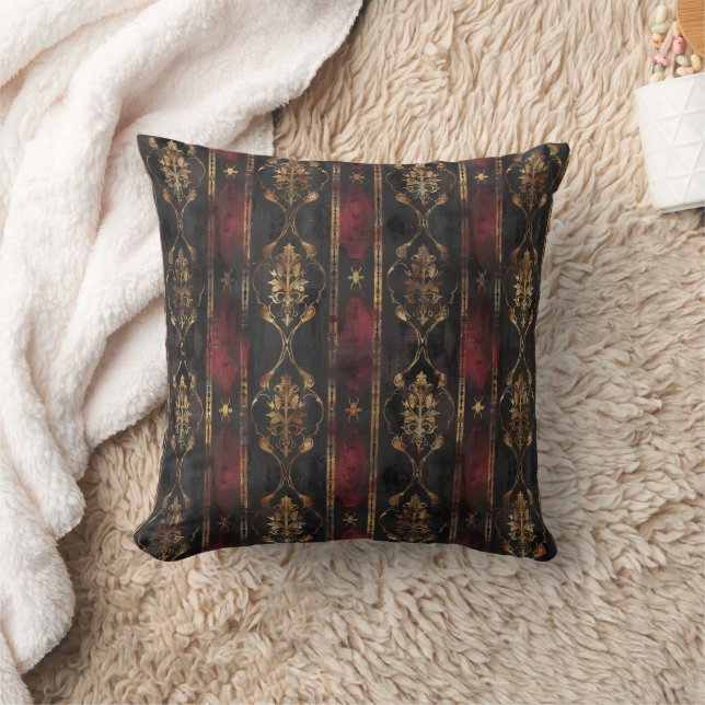 Coussin Motif Damask Noir Or Persan (3) (Couverture)