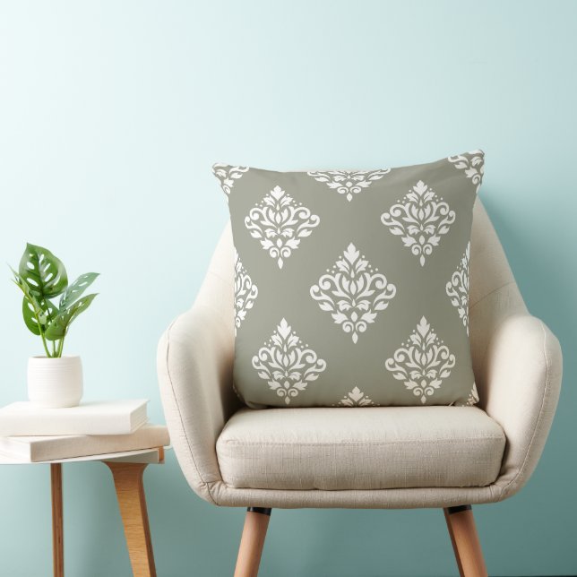 Coussin Motif damassé à volutes (B) blanc sur vert (Chaise)