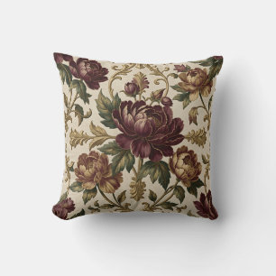 Coussin Motif damassé baroque doré de pivoine de Bourgogne