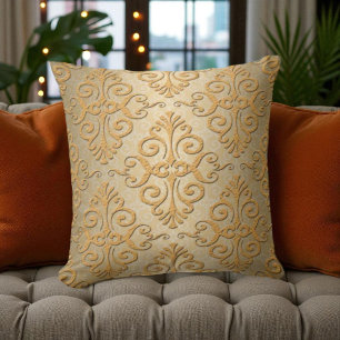 Coussin Motif damassé doré en relief