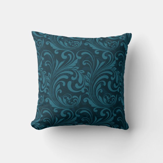 Coussin Motif damassé floral sarcelle foncé (Recto)