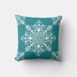 Coussin Motif damassé floral turquoise élégant