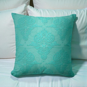 Coussin Motif damassé grunge vintage sarcelle aqua