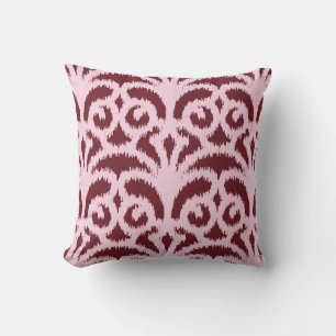 Coussin Motif damassé Ikat - Bourgogne et rose