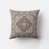 Coussin Motif damassé marron | Fond uni chamois (Verso)