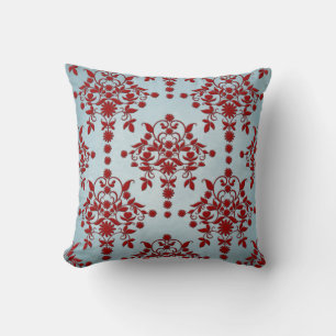 Coussin Motif damassé rouge foncé et sarcelle poussiéreuse