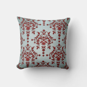 Coussin Motif damassé rouge foncé et sarcelle poussiéreuse