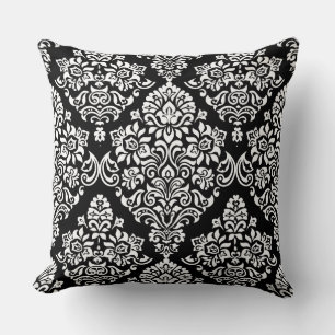Coussin Motif damassé royal noir et blanc sophistiqué