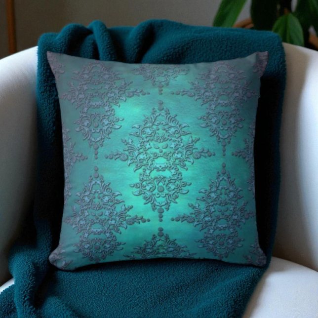 Coussin Motif damassé turquoise vibrant (Créateur téléchargé)